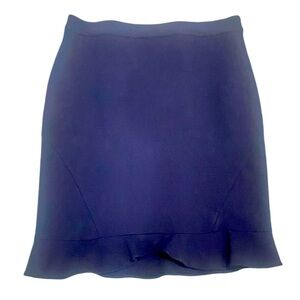 Ann Taylor navy lined pencil skirt ruffle hem above the knee size 10 petite